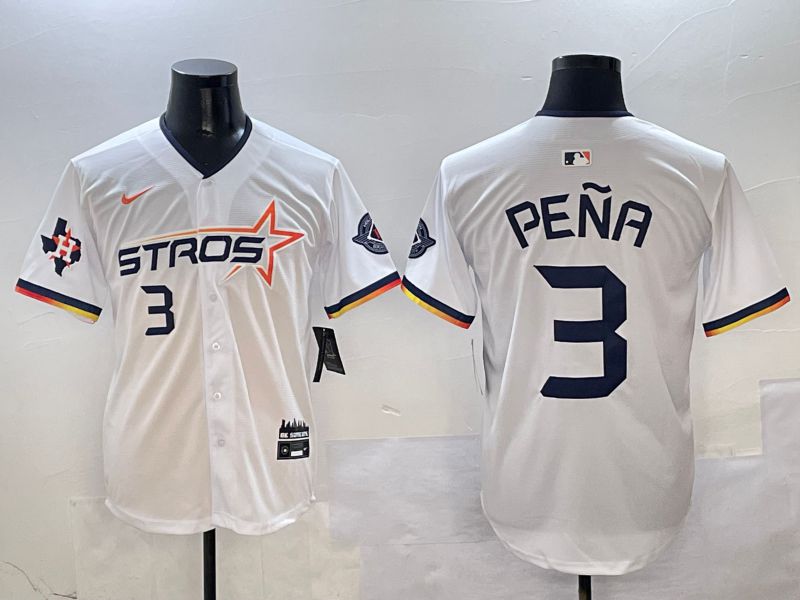 Men Houston Astros #3 Pena White three generations Joint Name Nike 2025 MLB Jersey style 6